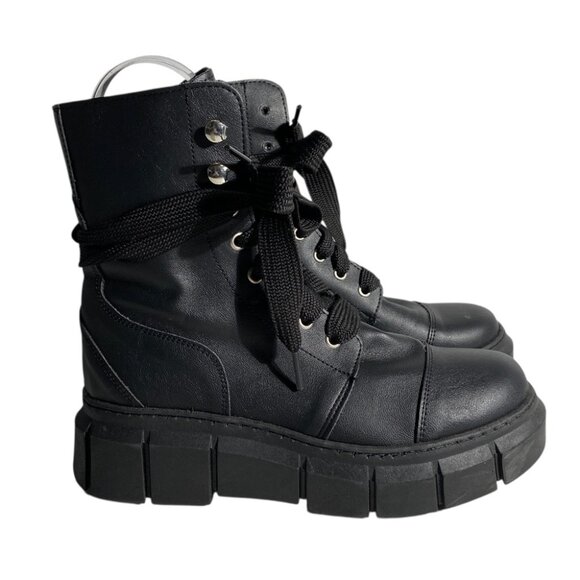 New Alohas Can Can Black Leather Combat Boots - Picture 5 of 15